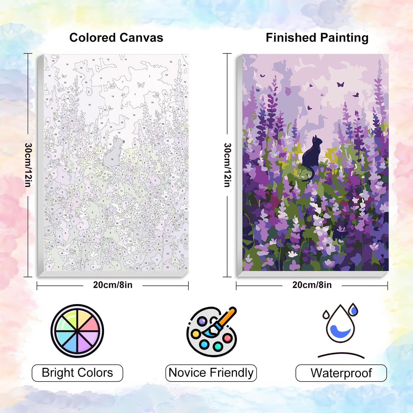 Yezavesu Framed Paint by Numbers Kit for Adults Beginner & Kids Ages 8-12, Flowers Paint by Numbers with Frame, DIY Number Painting for Adults Cat for Home Wall Decor Gift 8x12 inch