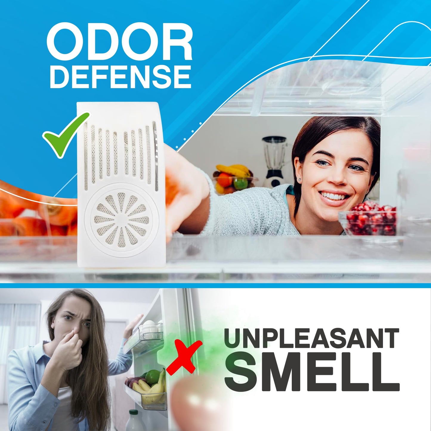 NonScents Refrigerator Deodorizer – Odor Eliminator for Fridge & Freezer – Outshines Baking Soda & Deodorizer with Activated Charcoal – Unscented & Long-Lasting, Freshen Refrigerator (2-Count)