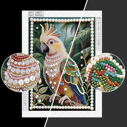 Stalente Pearl Diamond Painting Kits for Adults Parrot, 5D Special Shape Diamond Art Kits for Beginners, Crystal Rhinestones Diamond Painting for Home Wall Decoration Gift 12×16inch, Bird