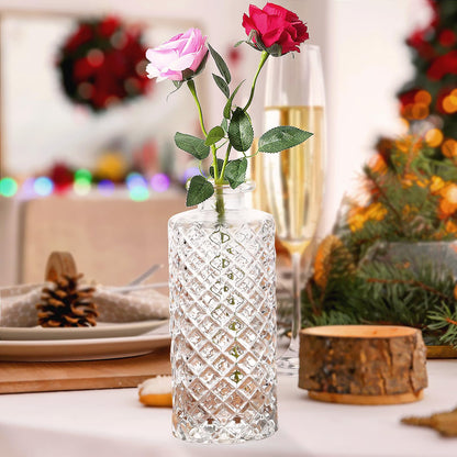 Clear Glass Bottles with Lids Bud Vases in Bulk Set of 12 Mini Flower Vase for Table Decor Small Bottle for Potion,Juice, Oils, Vinegar,Whiskey,Wine, with 2 Cleaning Brush,Dishwasher Safety