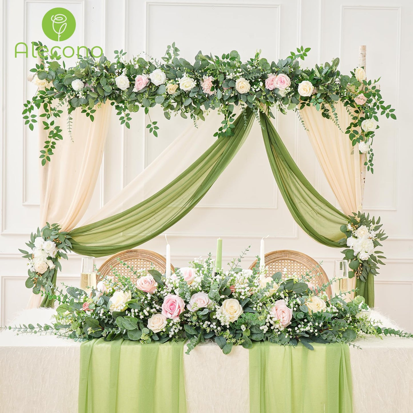 Alecono 5 Kinds Mixed Artificial Greenery Eucalyptus Stems Bulk, Babys Breath Artificial Flowers and Fake Sliver Dollar Leaves for Centerpieces DIY Bouquet Wedding Home Decor(100 Pcs)