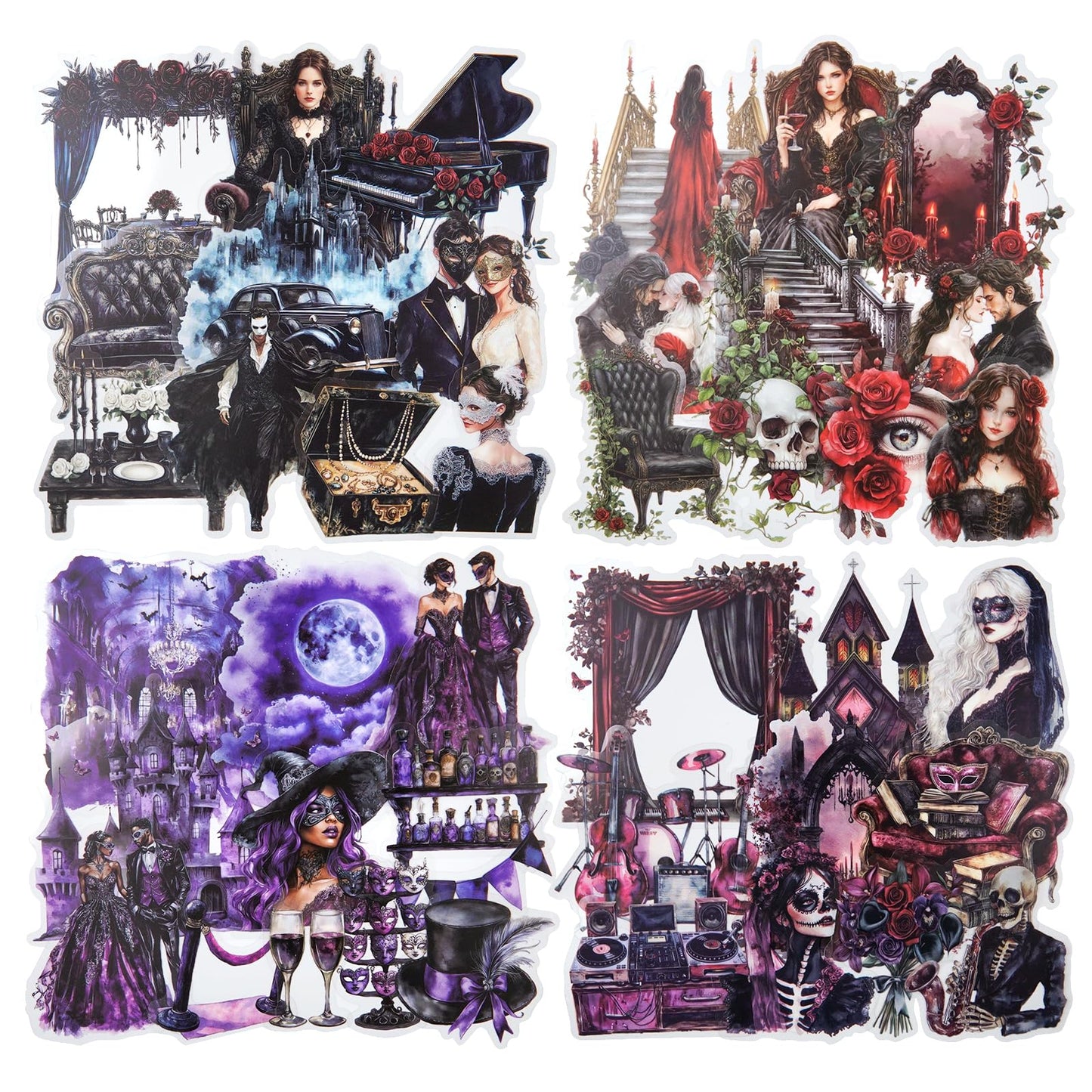 AuriicLeaf Dark Gothic Ballroom PET Sticker Set, 100PCS Vintage Dance Ephemera for Scrapbooking, Journaling, DIY Crafts, and Planner Supplies