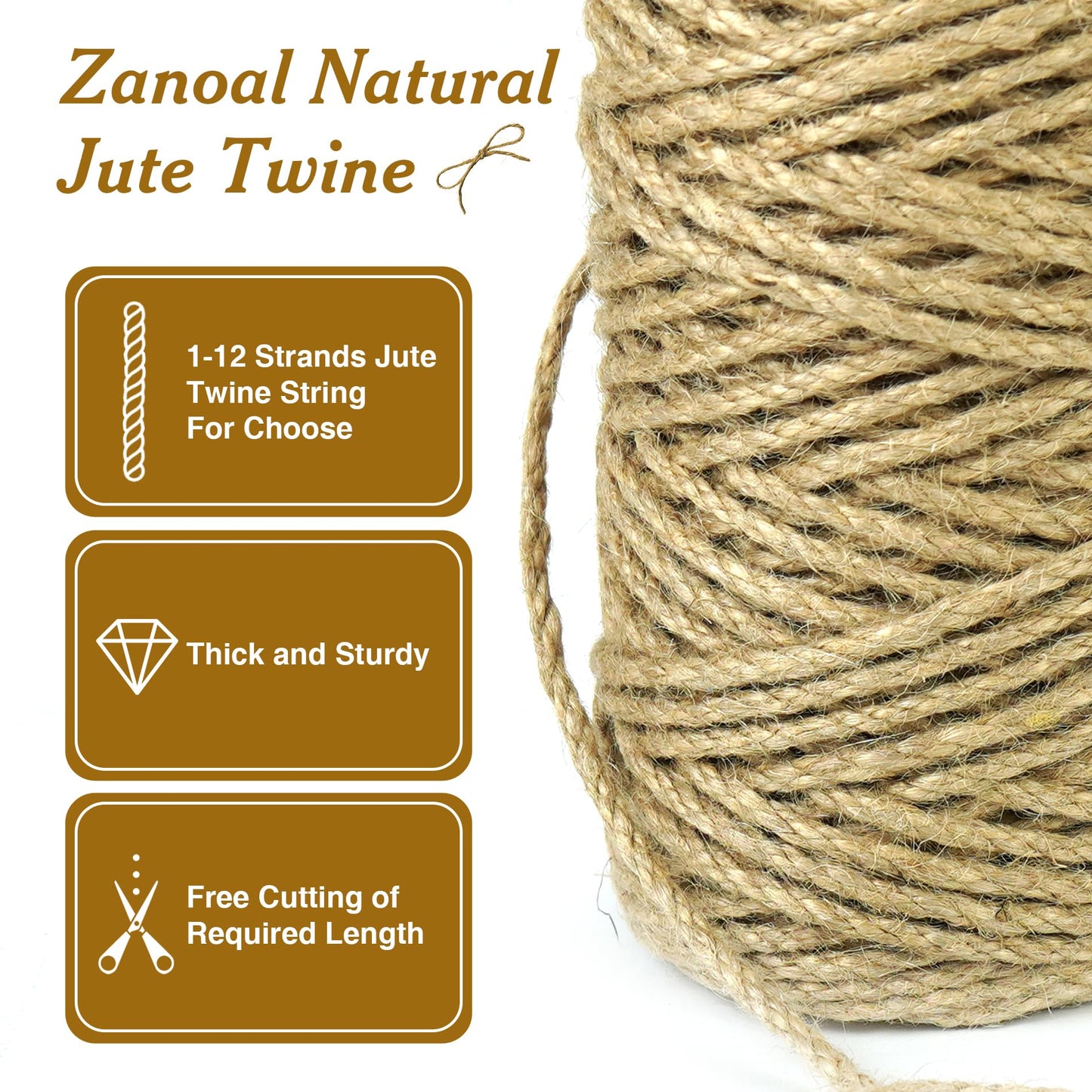 5mm*328 Feet Natural Jute Twine String DIY Home Decor,Thick Jute Twine for Crafting Gift Wrapping Packing Gardening Crochet Knitting Macrame Decor,5mm Brown Rope for Refurbish Cat Tree