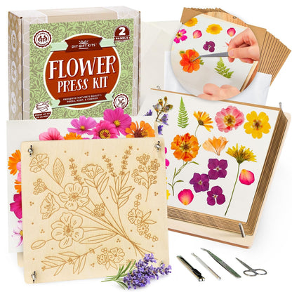 DIY Gift Kits Flower Press Kit - 20 Layers - 2 Sets of 10x10 Inch Wooden Panels - Easy Dried Flower Crafting and Preservation - Adult Beginner Gift Set