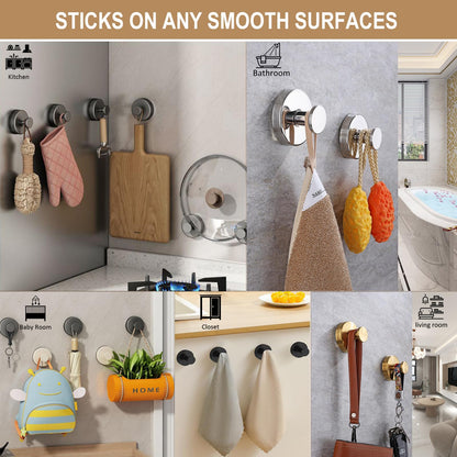 ZESLMG Suction Cup Hooks for Shower, Nickel Wreath Hangers for Front Door Glass Window Bathroom Kitchen Wall, Removable Towel Holder Bath Robe Loofah Coat Hooks No Damage for Hanging, 2 Pack