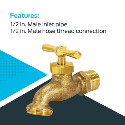 Eastman Irrigation Hose Bibb, 1/2 Inch MIP x 1/2 Inch MHT Outdoor Spigot, Brass Garden Valve, 20181