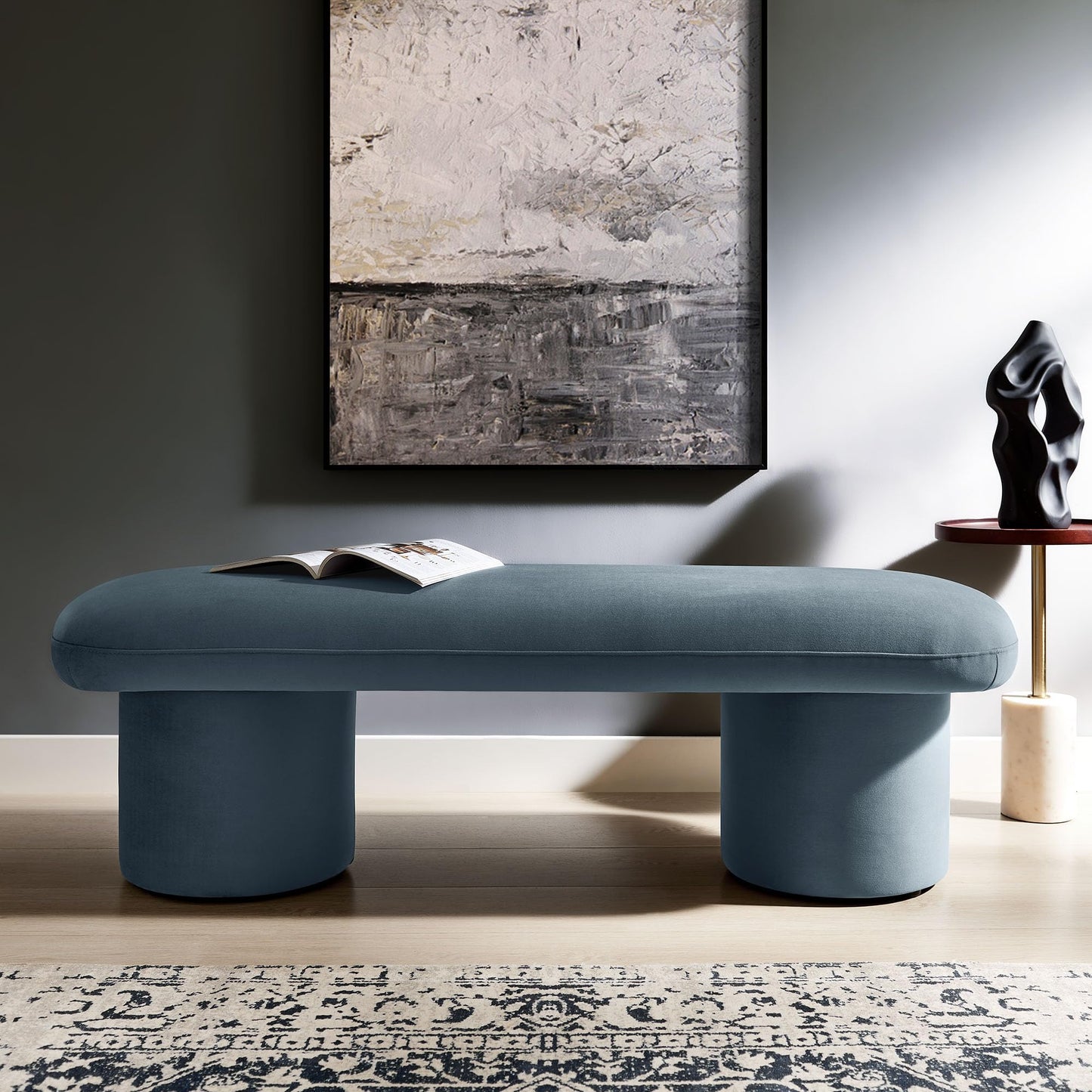 Modway Orla Performance Velvet Upholstered Bench in Cadet Blue