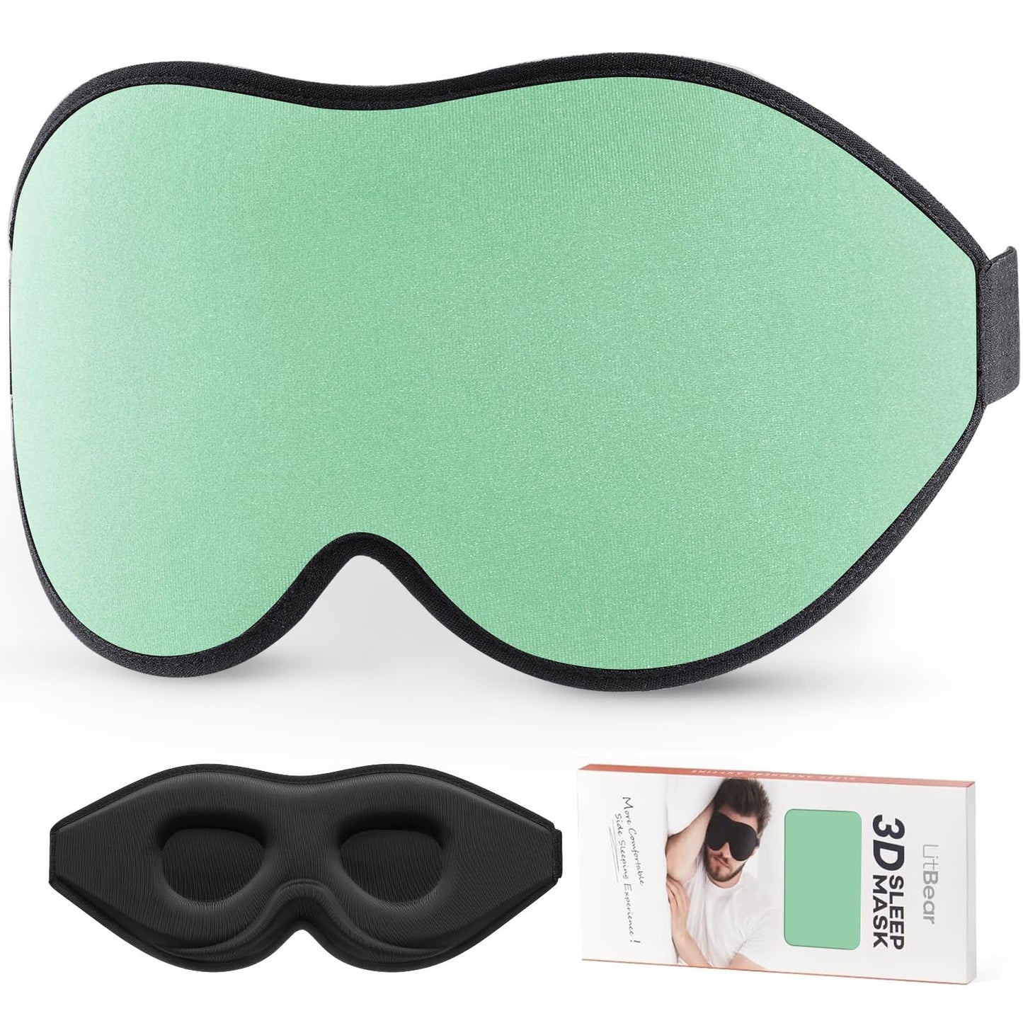 LitBear Sleep Mask for Side Sleeper Women Men, Eye Mask for Sleeping Light Blocking, 3D Contoured Cup Sleeping Mask, Soft Breathable Sleep Eye Mask with Adjustable Elastic Strap for Travel