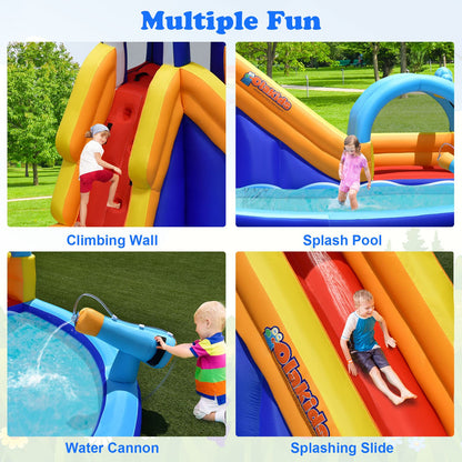OLAKIDS Inflatable Water Slides, Shark Theme 14FT x 10FT x 8.5FT Bouncy House with Slide, Splash Pool, Climbing Wall, Water Gun, Outdoor Jumping Castle with Hose, Carry Bag, Stakes