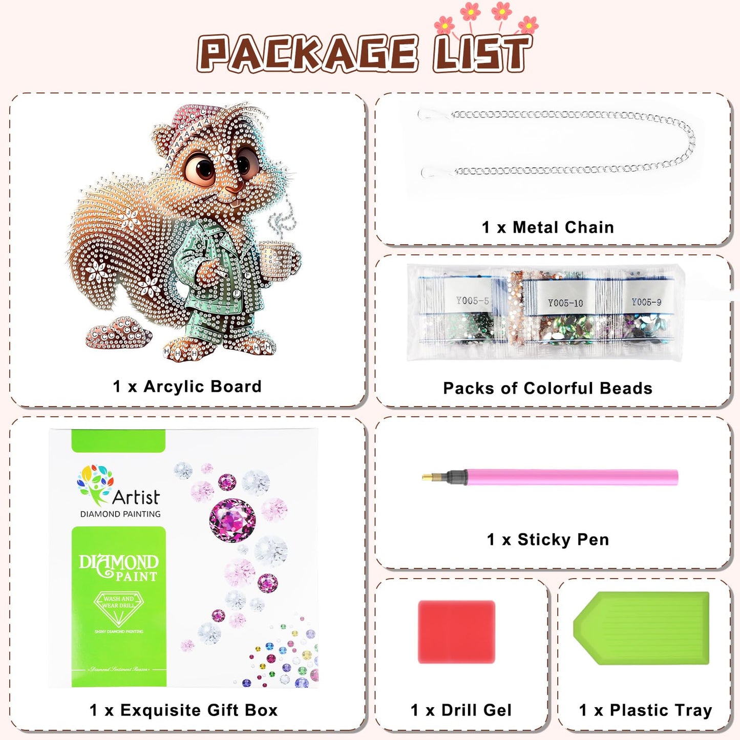 KEYIFA Coffee Addiction Diamond Art Hanging Kits with Chain, Special Shaped Drill Diamond Painting Pendant, Squirrel Crystal Gem Art Pendant 5D Window Crafts for Wall Garden Door Decor (Width 7.9 in)