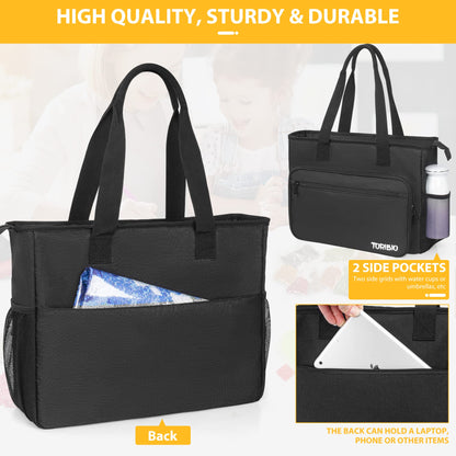 TORIBIO Diamond Painting Tote Bag with Padded Sleeve to Hold A4 Light Pad, Carrying Case for LED Light Pad & Diamond Art Tools/Accessories, 15.4"x12.2"x4.7", Black (Bag Only)