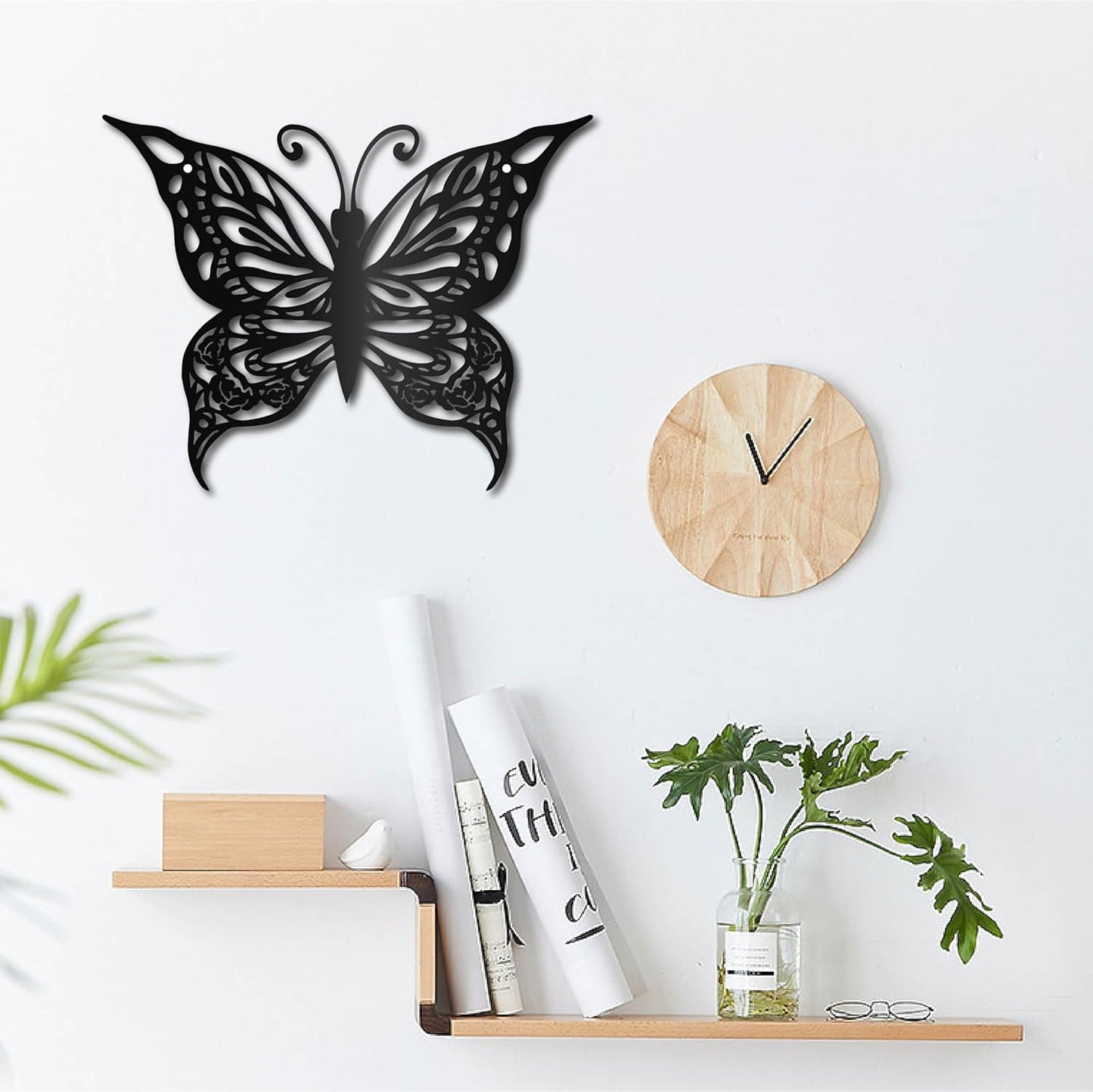 CREATCABIN Butterfly Metal Wall Art Decor, Black Iron Hanging Ornament, Wall Sculpture Gift for Home Office