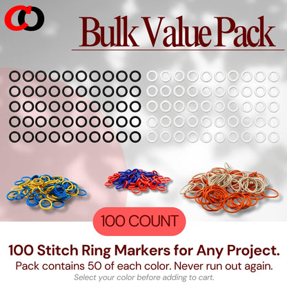 (100 Pack) Soft Stitch Ring Markers for Knitting and Crochet - Flexible, Snag-Free Rubber Stitch Markers (Large Size for Needle Sizes 17-35, Orange & White)
