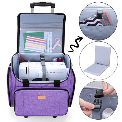 LUXJA Sewing Machine Case with Detachable Dolly, Sewing Machine Tote with Removable Bottom Pad (Patent Design), Purple