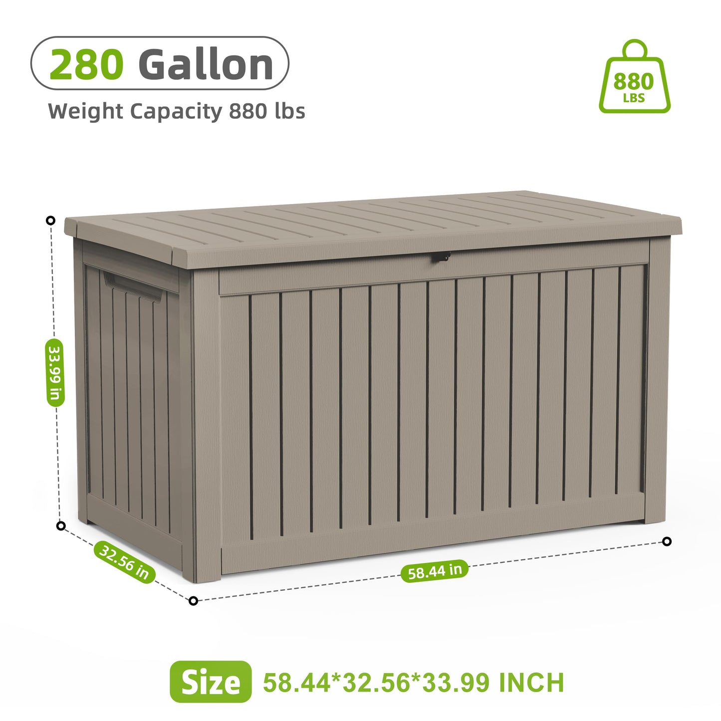 DRATO 280 Gallon Deck Boxes Outdoor Waterproof, Resin Large Lockable Storage Box with Lid, Outdoor Storage Bench Patio Cushions Furniture, Garden Tools, Pool Accessories (Grey, 280 Gallon)