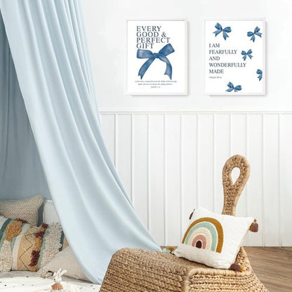 LARTSFRO Coquette Navy Blue Bow Wall Art - Aesthetic Decor for Teen Girls | Set of 4 Unframed 10x8 Inch Prints