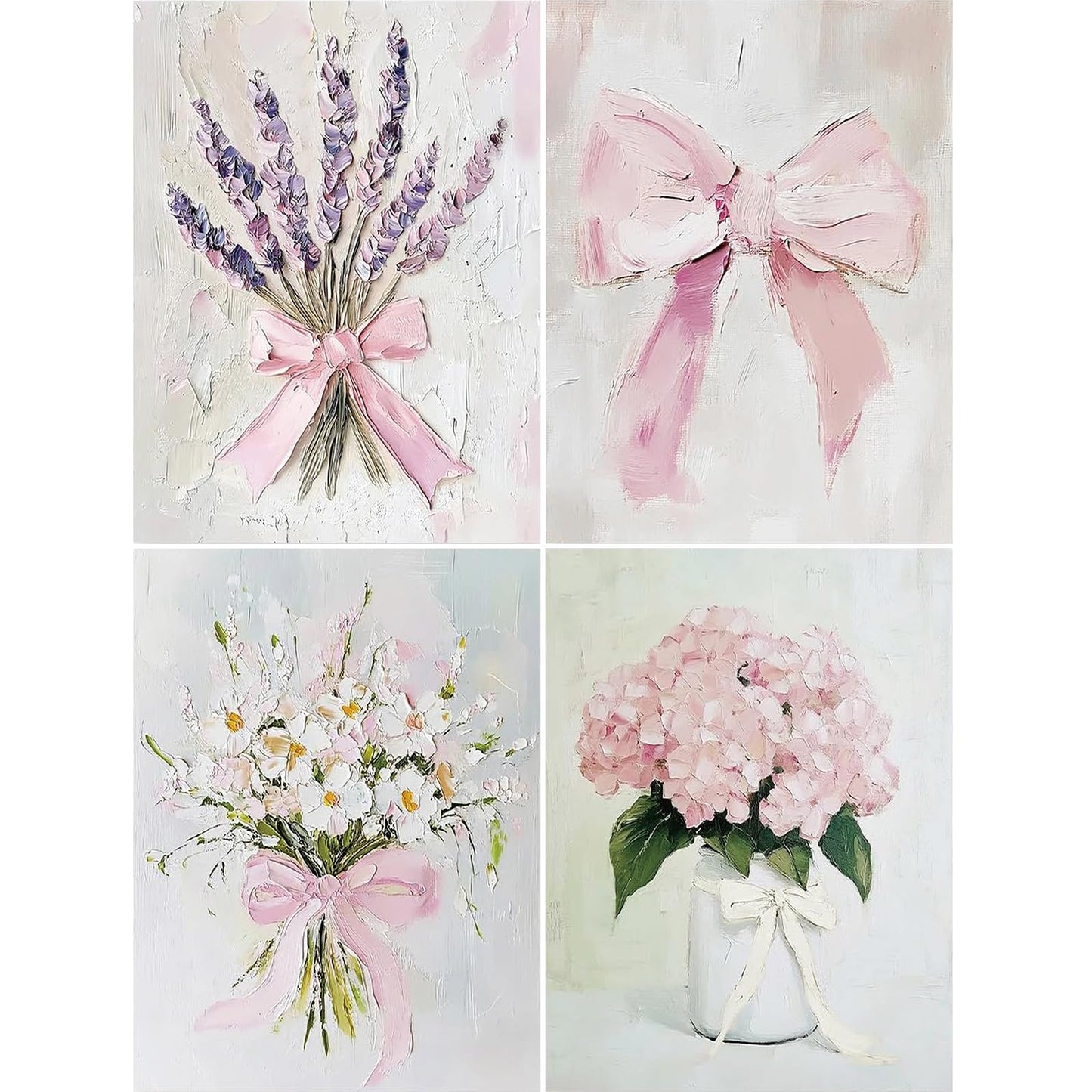 4 Pack Pink Coquette Bow Diamond Art Kits for Adults, 5D DIY Flower Diamond Painting Kits for Beginner, Diamond Dots Full Drill Crafts for Gem Art Dot Art Home Wall Decor for Teens Girls 12x16in