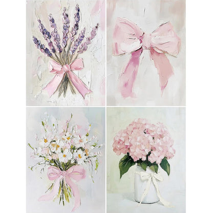 4 Pack Pink Coquette Bow Diamond Art Kits for Adults, 5D DIY Flower Diamond Painting Kits for Beginner, Diamond Dots Full Drill Crafts for Gem Art Dot Art Home Wall Decor for Teens Girls 12x16in