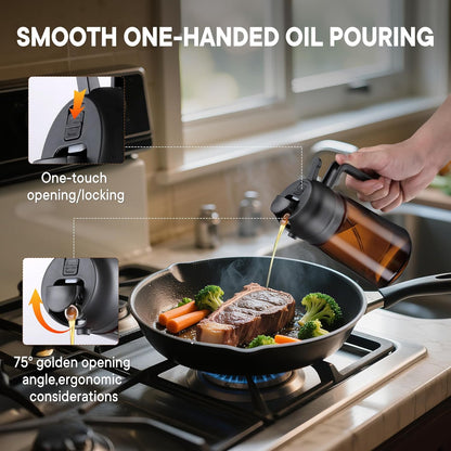 Skiennix 16oz Olive Oil Sprayer - 2-in-1 Dispenser Bottle for Cooking & Salad | Premium Dark Brown Glass