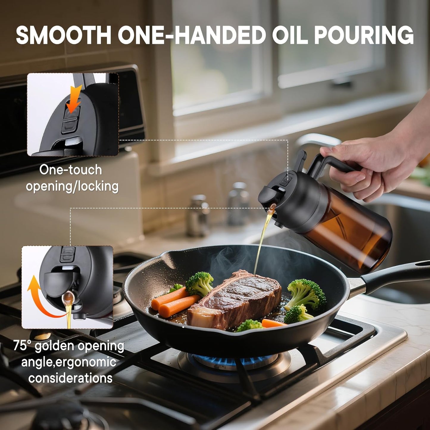 16oz/470ml 2 1 Olive Oil Sprayer for Cooking, in Oil Dispenser Bottle Spray and Pour with Stickers, Premium Dark Brown