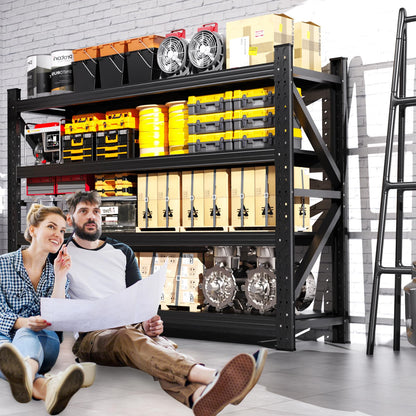 79"W Garage Shelving,8000lb Heavy Duty Storage Shelves,Industrial Metal Storage Shelving,Easy to install Standing Garage Shelf,4 Tier Adjustable Shelving Unit for Warehouse,Basement,74"H x 79"W x 24"D