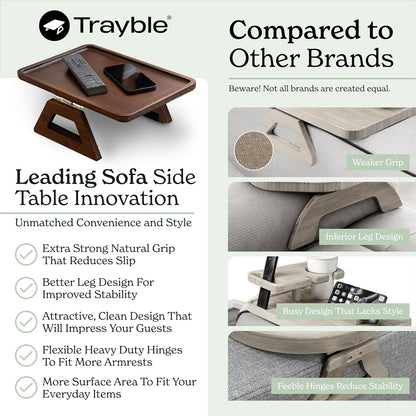 13.75 9.5inch, Shamrock Home Bamboo Trayble Couch Arm Table, Clip On Tray Sofa Table for Couches. Sofa Arm Tray