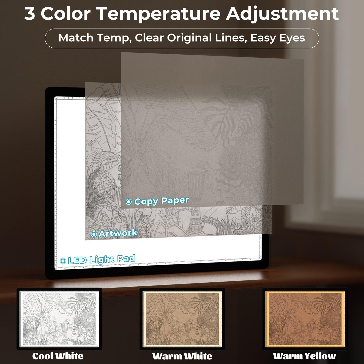 Bylitodt Rechargeable A2 Extra Large Light Board for Diamond Painting, Magnetic Copy Pad with Side Button, 3Color Modes 25.2 "x 18.4" LED Light Box for Tracing and Drawing, Sketching, Weeding Vinyl