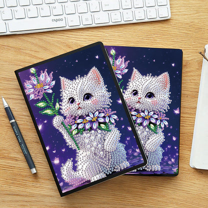 JZHYOAN Diamond Painting Note Book Gem Art Sketchbook Gem Painting Blank Notebook Mosaic Kits for Adults Diary with Cat Special Shaped Journals for Craft Lovers Gift Office Table Decoration