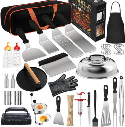 Blackstone Griddle Accessories Kit - 134 Pcs Hibachi Grill Tools Set with Spatula, Basting Cover & Burger Press