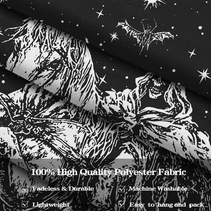 Lifeella Gothic Skeleton Tapestry, Horror Moon Skull Dark Death Grim Reaper Wall Art for Bedroom Grunge Room Decor, Black and White 44x60 inches