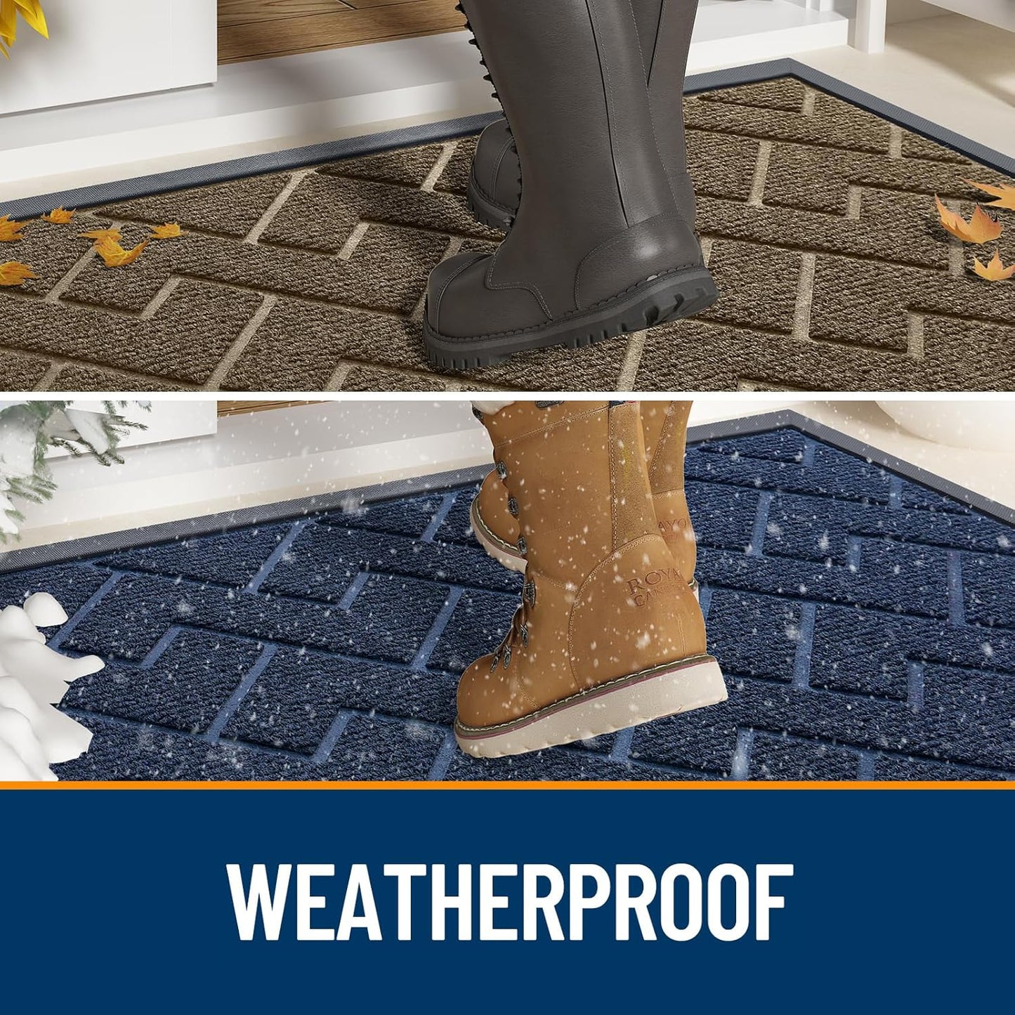 OLANLY Waterproof All-Season Front Door Mat - Sturdy Natural Rubber, Easy Clean Herringbone Design (Wine Red, 47x17)