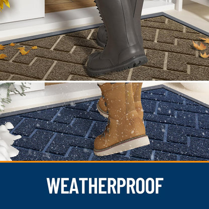 OLANLY Waterproof All-Season Front Door Mat - Sturdy Natural Rubber, Easy Clean Herringbone Design (Wine Red, 47x17)