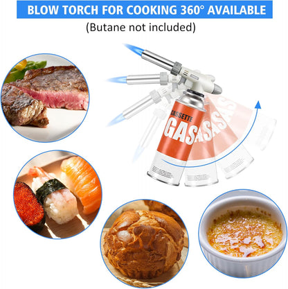Butane Torch Kitchen Blow Lighter, IEIK 360 Degree Reverse Culinary Torch with Safety Lock and Adjustable Flame (Butane