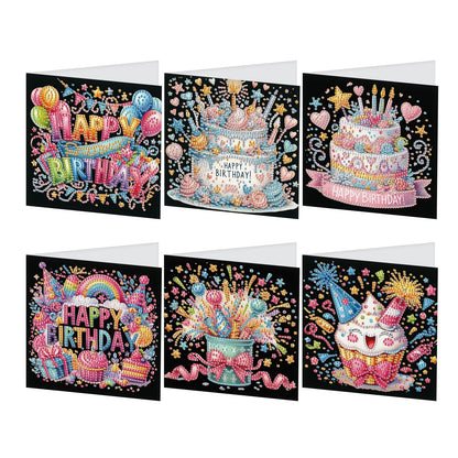 JISHSHAY 6 PCS Cake Diamond Painting Greeting Cards Happy Birthday Diamond Art Birthday Cards with Envelopes Gem Art Gem Painting Mosaic Kits for Adults for Thanksgiving Anniversary Valentine