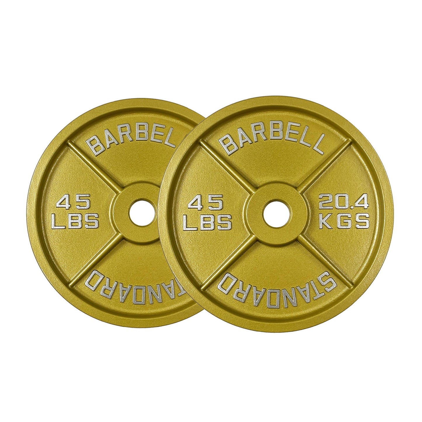 Gold Finish Olympic Steel Plates - Pairs and Sets 2 Inch Barbell Standard in Premium Gold for Weight Lifting (335lb Set)