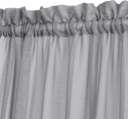 Aquazolax Transparent Sheer French Door Curtain Panel (1 Piece, 30W x 40L, Grey) - Elegant Solid Voile Rod Pocket