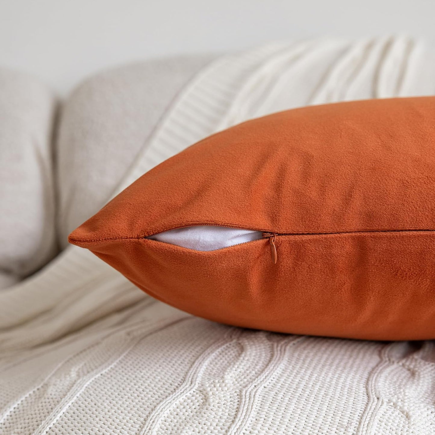 FEVERQIYI 20x20 Velvet Pillow Covers Set of 2 – Burnt Orange Decorative Square Throw Pillowcase Soft Solid Cushion