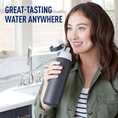 Brita Stainless Steel Premium Filtering Water Bottle, BPA-Free, Reusable, Insulated, Replaces 300 Plastic Water Bottles, Filter Lasts 2 Months or 40 Gallons, Includes 1 Filter, Carbon - 20 oz