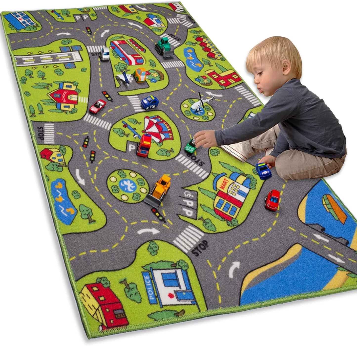 52 32 Large Kids Carpet Playmat Rug x with Non-Slip Backing, City Life Play Mat for Playing with Car Toy, Game Area