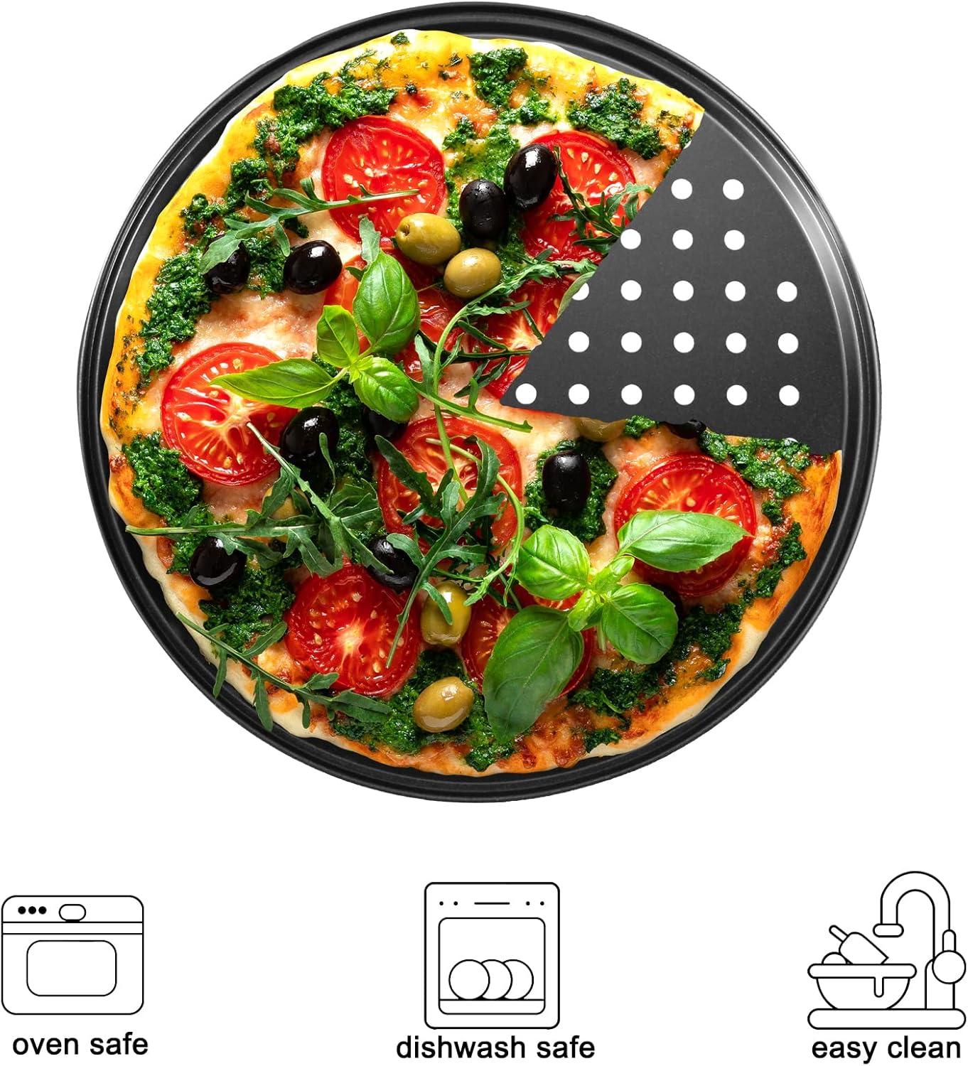 Pizza Steel Pan for Oven, 12 Inch Nonstick Round Pizza Baking Sheet, Perforated Carbon Steel Pizza Bakeware