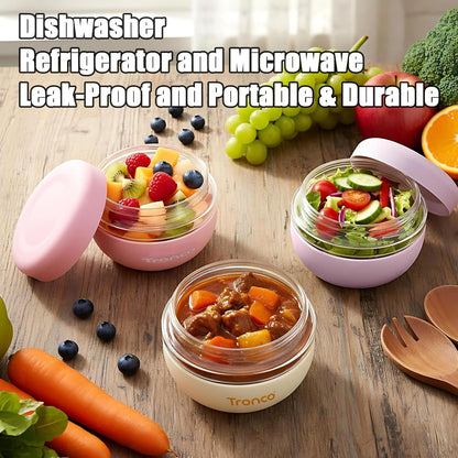 24 oz Set 1 Tronco Glass Lunch Bowl Container with Lid, Glass Food Containers, Leak & Spill Proof, Soup & Stew Food