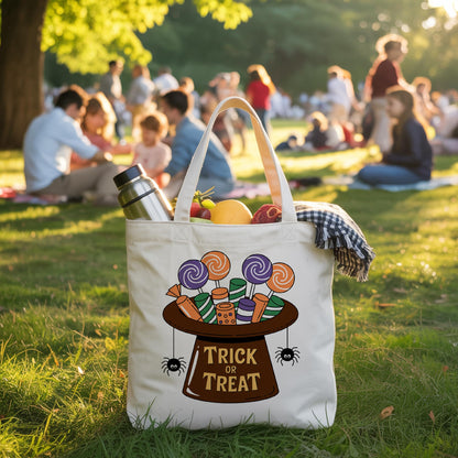 LRYBUD Halloween Tote Bag Hat Trick or Treat for Women Canvas Womens Work Tote Bag Gifts