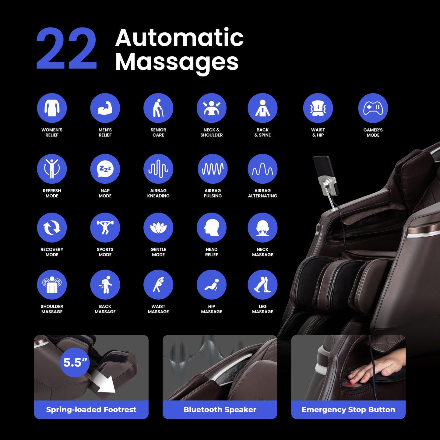 Osaki 2026 4D Ion l Full Body Massage Chair l 4D Massage Mechanism l Voice Control l 24 Auto Massages l SL-Track l Zero Gravity l Space Saving l Touchscreen Controller l Bluetooth Speaker (Brown)