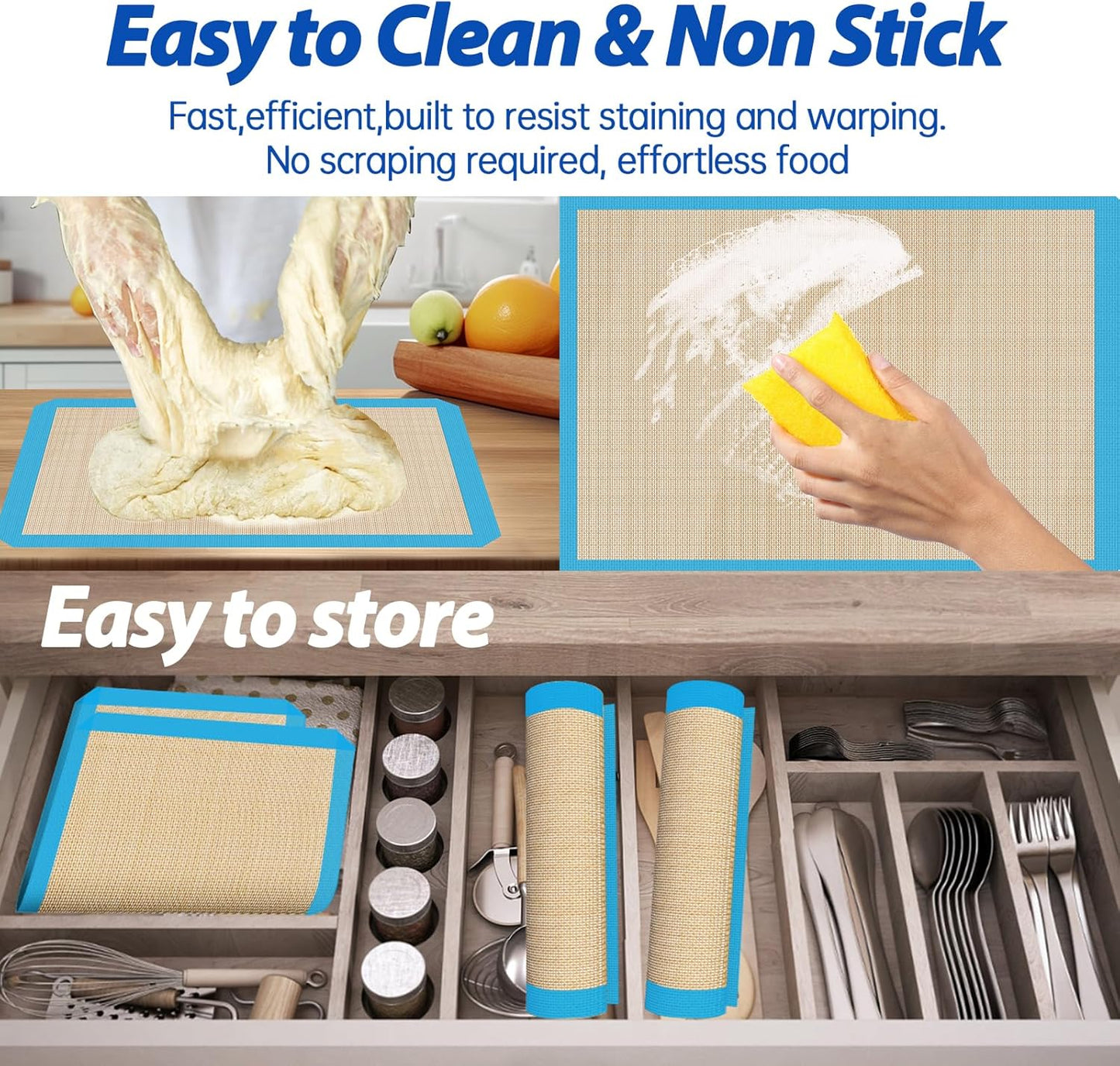 UBeesize 3 Pack Silicone Baking Mats, Non-Stick Oven Liners, Reusable Food Safe Cookie Sheets for Baking