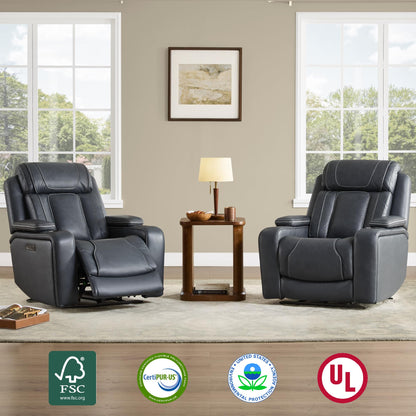 Watson & Whitely Super Zero Gravity Recliner Chair, Oversized Genuine Leather Electric Recliner W Power Adjustable Headrest & Lumbar Support Hidden Storage for Living Room, Navy Blue