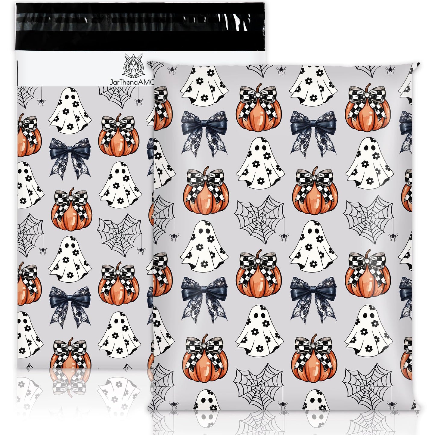 JarThenaAMCS 100Pcs Halloween Poly Mailers 10 x 13 Inch Ghost Pumpkin Bow Packaging Bags Self Seal Mailing Envelope Bags for Small Business Packing Moving