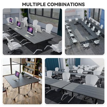 Folding Conference Room Tables, Seminar Conference Table Modern Flip Top Training Meeting Tables, Conference Room Table with Wheels for Home Office Classr,4 Pack 55.1inch