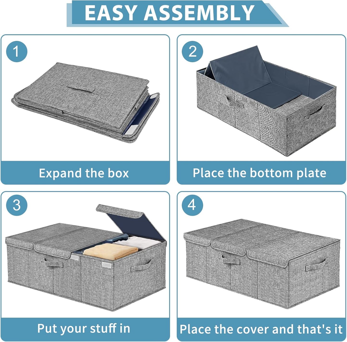 Deep Under Bed Storage Container, 10" Tall Height Underbed Box Bin with Lids, Large Basket for Bedroom, 2 Pack