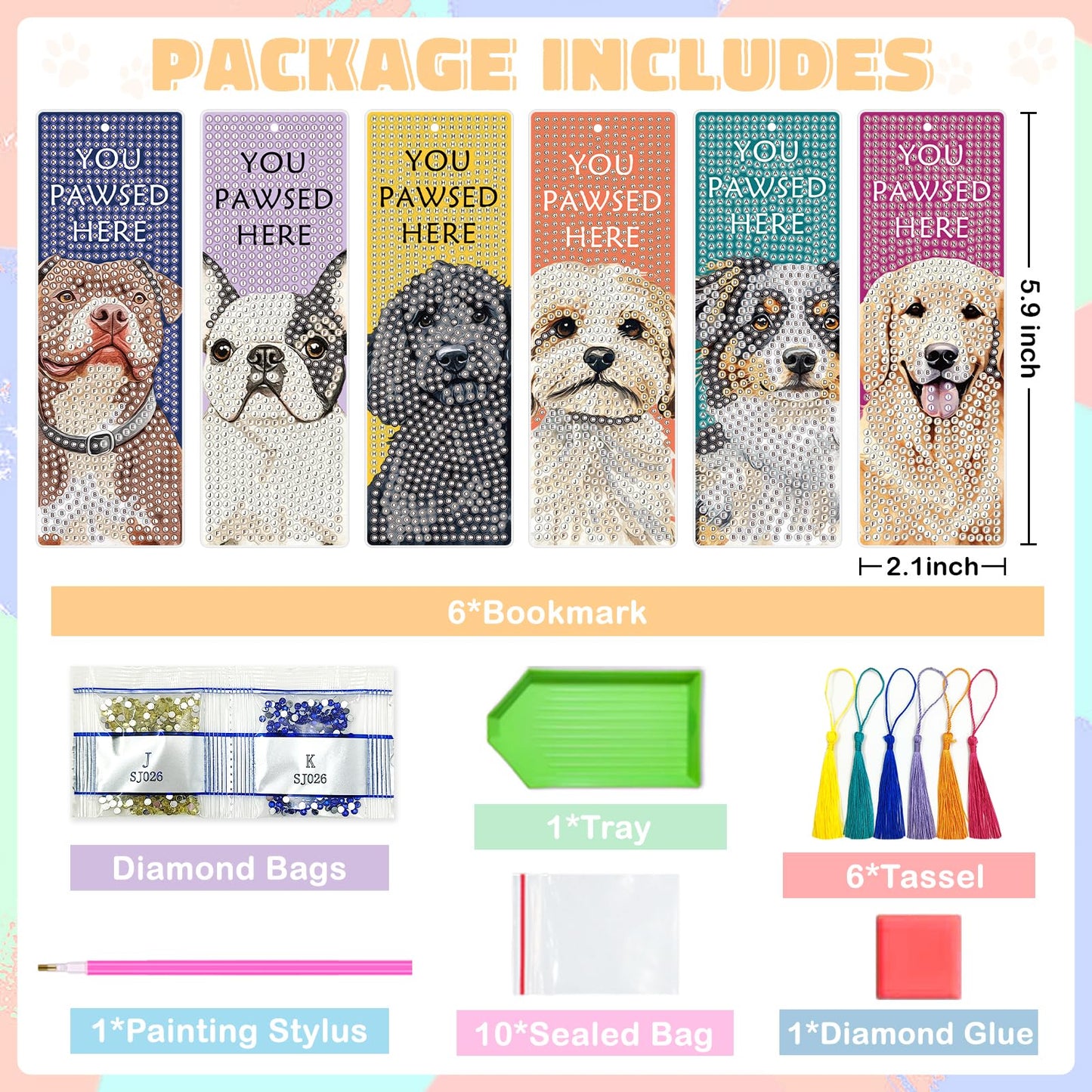 6 PCS Diamond Art Kits Bookmarks Diamond Painting Bookmark, 5D DIY Book Marks Dimond Art Paintings Gem Art, Acrylic Bookmarks with Tassels,Arts and Crafts for Adults Reading Gifts for Book Lovers