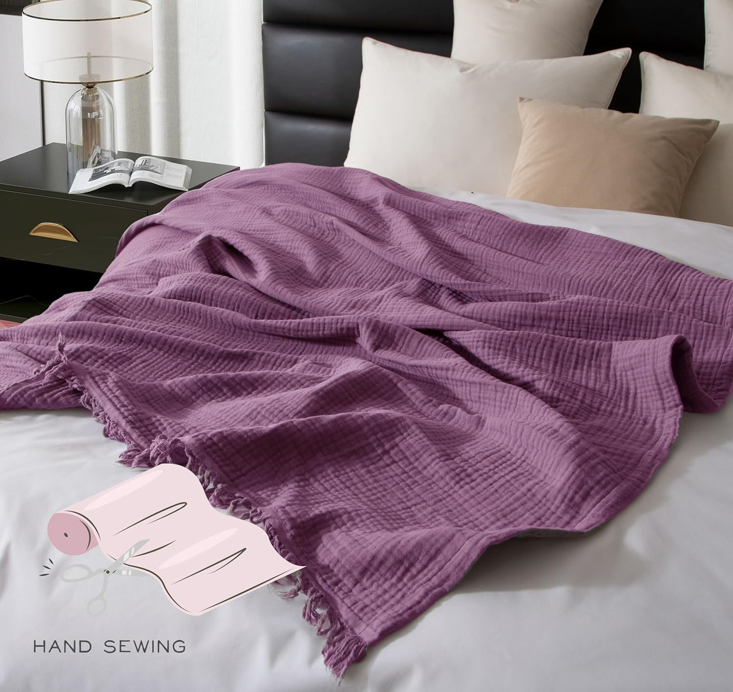 KyraHome 100% 60"x80" Organic Cotton Large Cotton Throw Blanket for Couch, Women, Plant Dyed, Breathable Lightweight